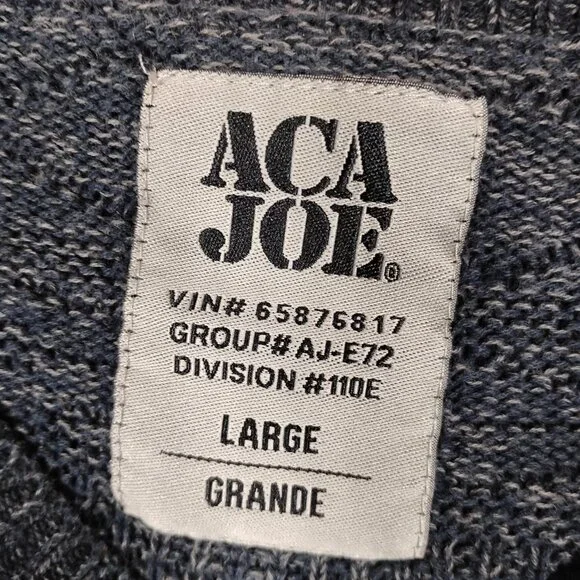 VTG ACA JOE Knitted Pullover Crewneck Sweater Size Large Steel Blue 100% Cotton - Picture 7 of 8
